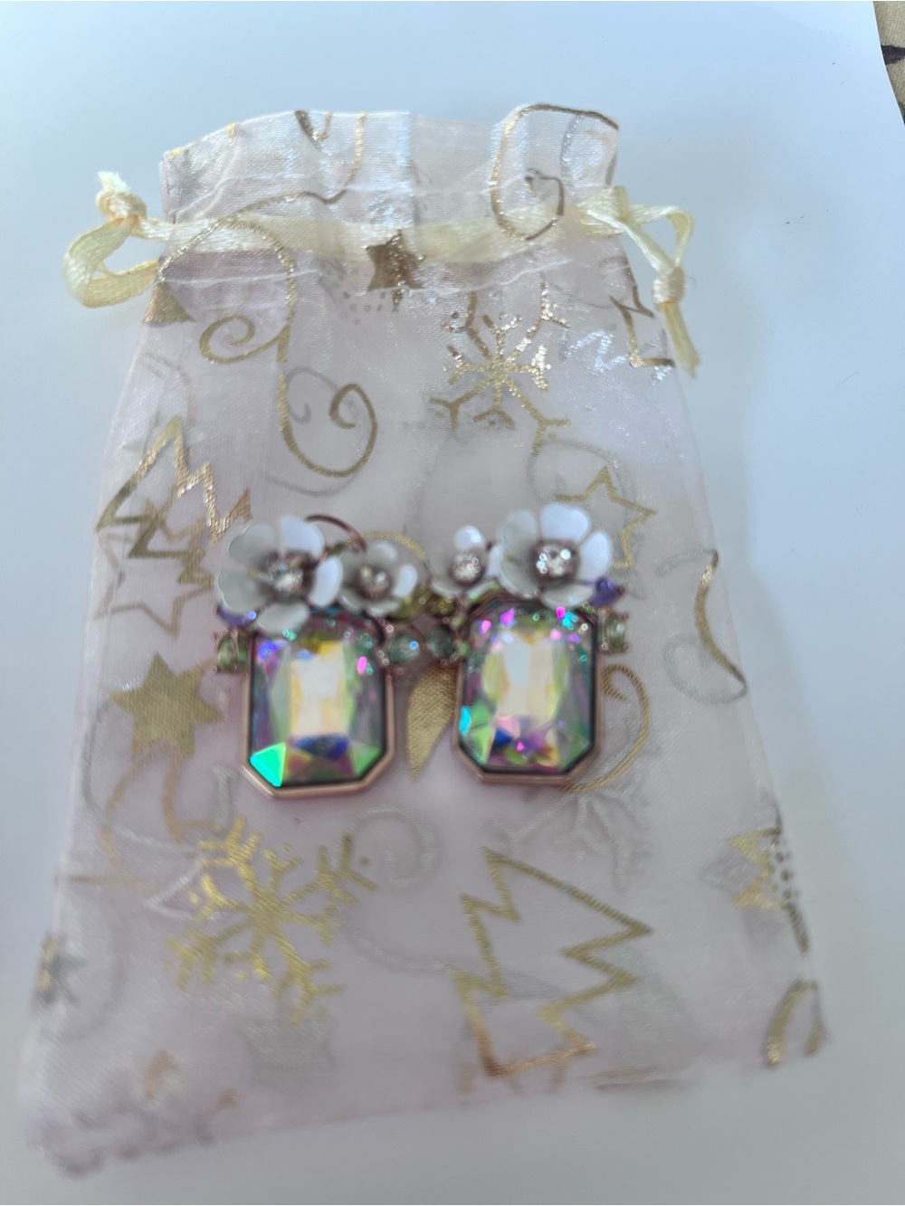 Betsey Johnson Iridescent Flower Cluster Stone Drop Earrings